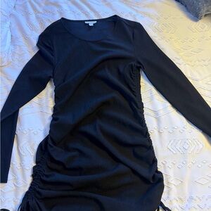 Topshop Black Ruched Bodycon Dress Size 10 Long Sleeve Mini Fitted